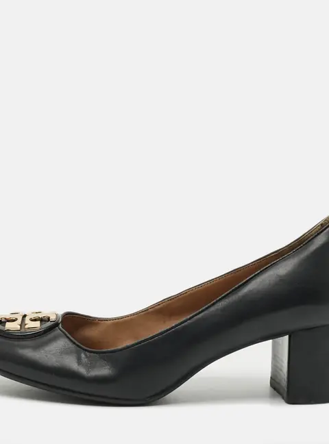 Tory Burch Benton 2 Size 37 Black Leather Block Heel Pumps
