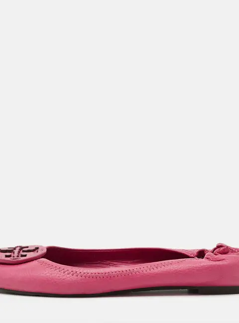 Tory Burch Minnie Size 37.5 Fuchsia Leather Scrunch Ballet Flats