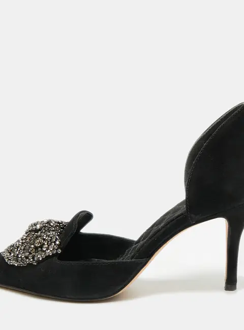 Tory Burch Clara Size 36.5 Black Suede Crystal Embellished  D'orsay Pumps