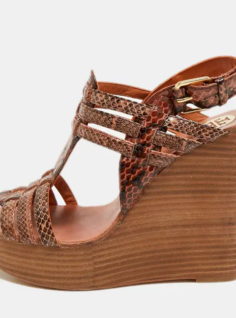 Tory Burch Size 37 Brown Python Leather Wedge Sandals
