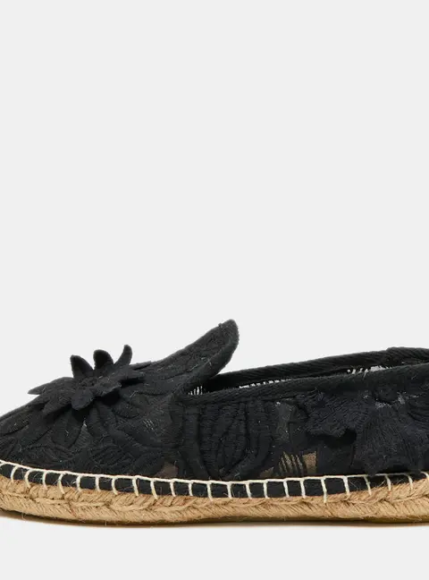 Tory Burch Jackie Size 38 Black Lace and Mesh Espadrille Flats