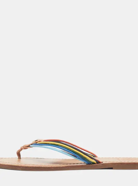 Tory Burch Size 37 Multicolor Leather Thong Flat Slides