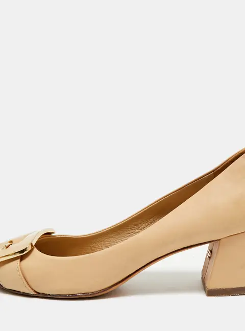 Tory Burch Maria Size 36.5 Beige Leather Block Heel Pumps
