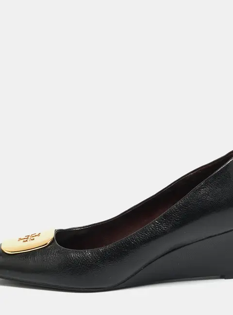 Tory Burch Georgia Size 41 Black Leather Wedge Pumps