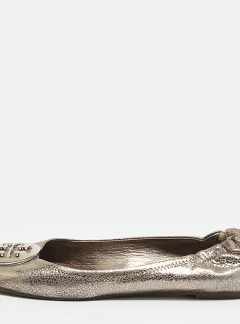 Tory Burch Reva Size 40.5 Silver/Grey Texture Suede Scrunch Ballet Flats