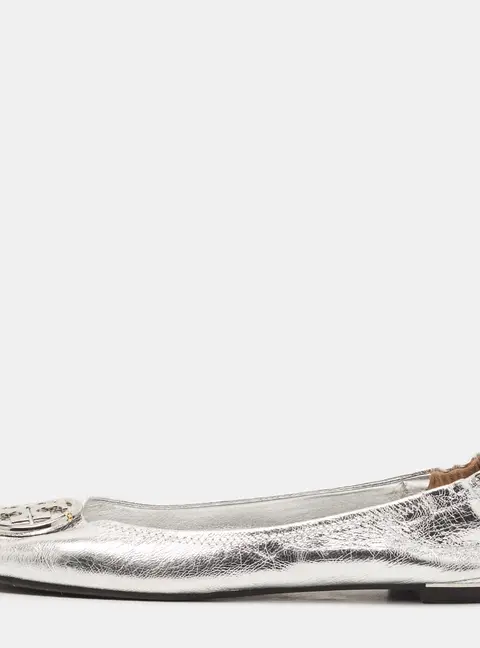 Tory Burch Minnie Size 40.5 Silver Foil Leather Ballet Flats