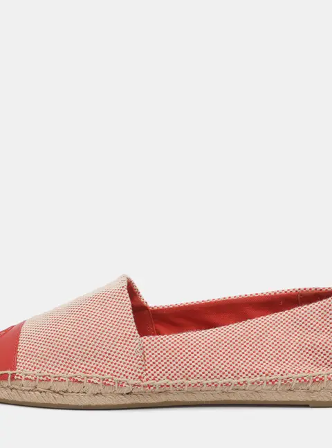 Tory Burch Size 38 Red/White Canvas and Leather Espadrille Flats