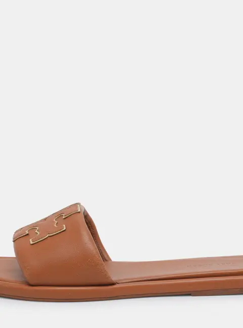 Tory Burch Double T Size 37.5 Brown Leather Flats