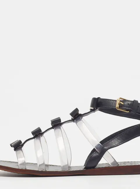 Tory Burch Kira Size 37 Black Leather and PVC Flat Sandals