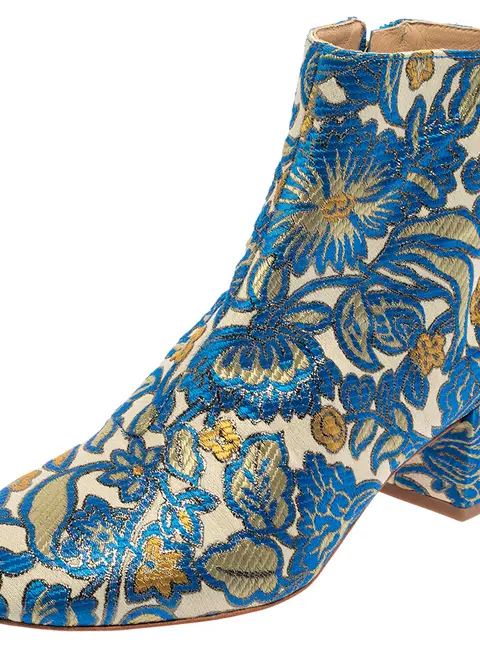 Tory Burch Multicolor Brocade Fabric Block Heel Ankle Boots Size 36