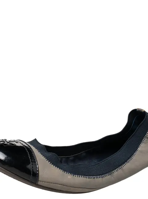 Tory Burch Grey/Blue Leather And Elastic Gabby Scrunch Ballet Flats Size 38.5