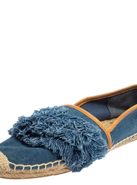 Tory Burch Blue Denim Shaw Espadrille Flats Size 40.5