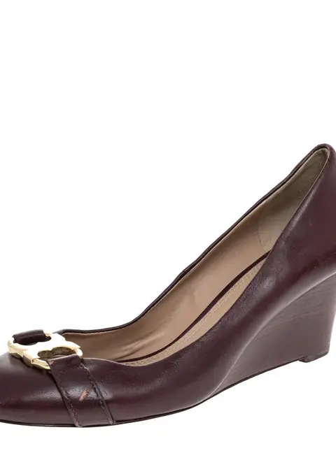 Tory Burch Burgundy Leather Wedge Pumps Size 41