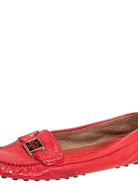 Tory Burch Red Crinkled Patent Leather Driving Loafers Size 40