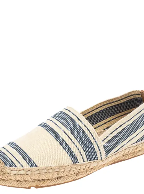 Tory Burch Cream/Blue Striped Canvas Espadrilles Loafers Size 36.5