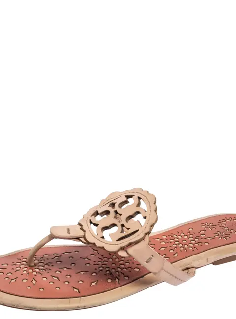 Tory Burch Pink Leather Mini Miller Thong Flat Sandals Size 41