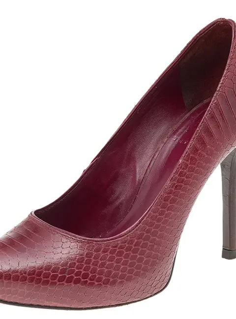 Tory Burch Burgundy Python Embossed Leather Pumps Size 35.5
