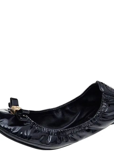 Tory Burch Black Patent Leather Scrunch Ballet Flats Size 37