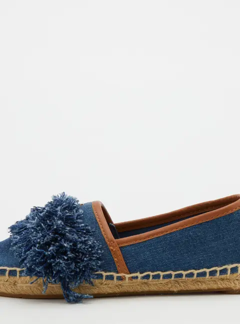 Tory Burch Navy Blue Denim Shaw Fringe Espadrille Flats Size 36