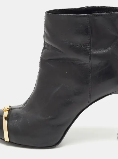 Tory Burch Size 37 Black Leather and Patent Leather Ankle Length Boots