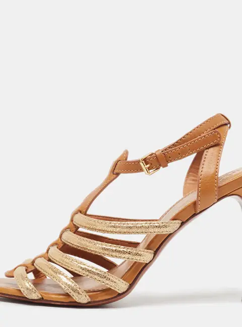 Tory Burch Brown/Gold Leather and Glitter Suede Charlene Sandals Size 41