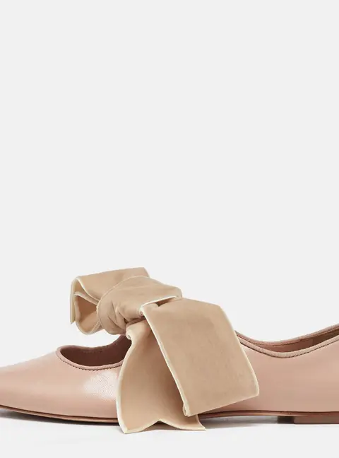 Tory Burch Pink/Beige Leather and Velvet Clara Pointed Toe Ballet Flats Size 39.5