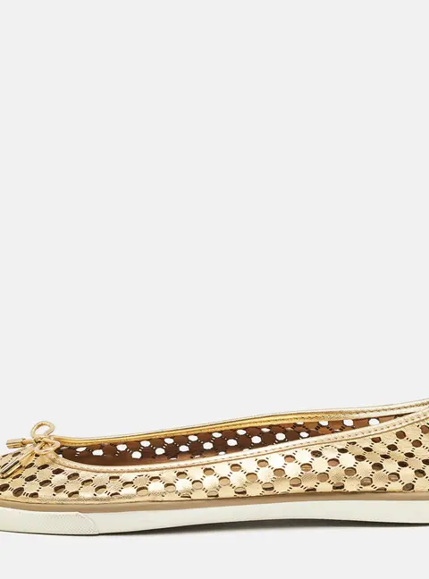 Tory Burch Gold Leather Cut Out Bow Ballet Flats Size 40.5