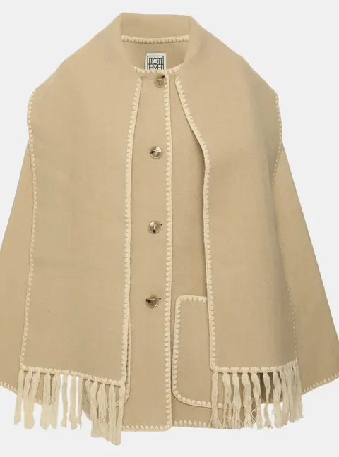 Toteme Beige Wool Blend Embroidered Scarf Button-Front Jacket M