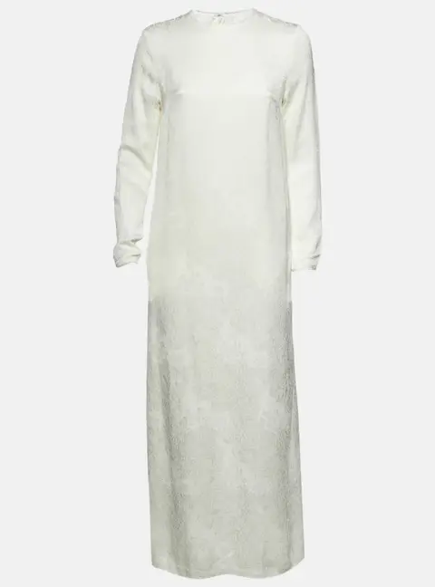 Toteme White Floral Damask Jacquard Raw Hem Maxi Dress S