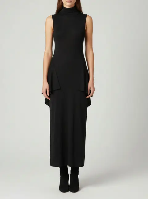 Toteme Black Wool Blend Knit Draped Sleeveless Midi Dress S