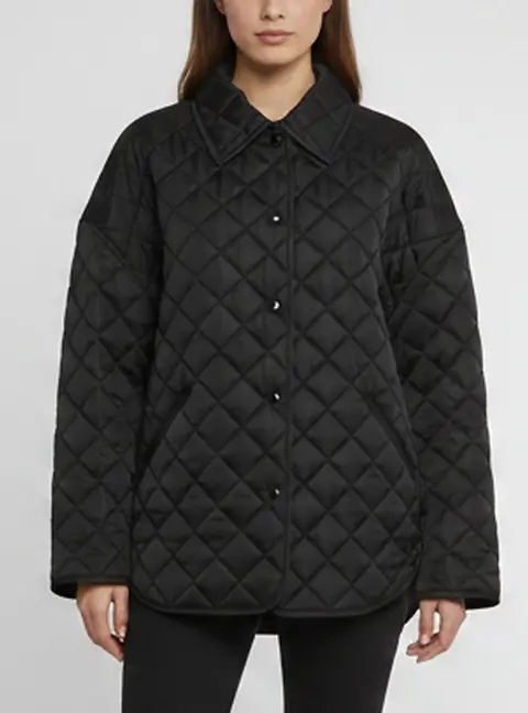 Toteme Black Quilted Synthetic Collared Oversized Jacket M