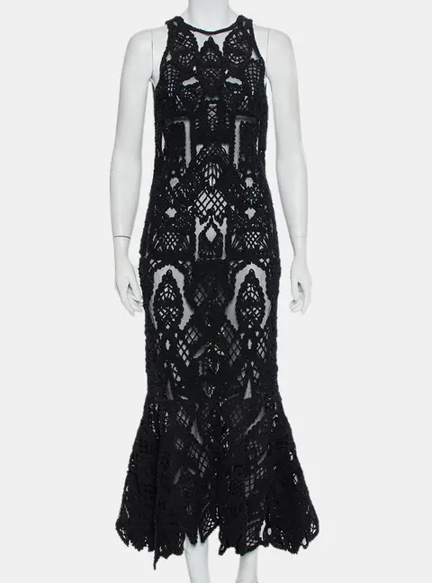 Jonathan Simkhai Black Lace & Tulle Mermaid Sheer Gown M