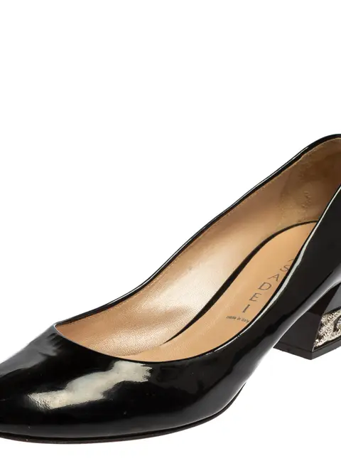 Casadei Black Patent Leather Block Heel  Pumps Size 39