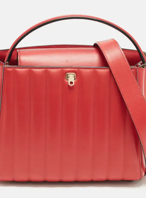 Valextra Brera Red Stripe Quilted Leather Tote