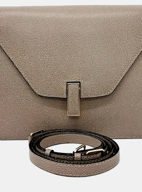 Valextra Beige Leather Isis Clutch and Shoulder Bag