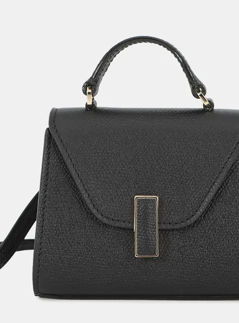 Valextra Izzy Mini Black Grained Calfskin Leather Top Handle Bag