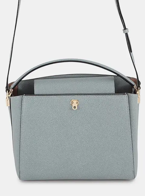 Valextra Brera Medium Blue Gray Grained Leather Shoulder Bag