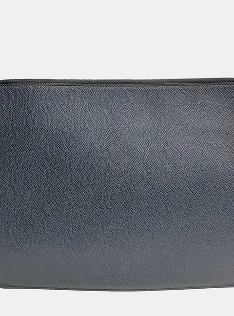 Valextra Flat Pouch Large Dark Green Grained Leather Pouch Bag