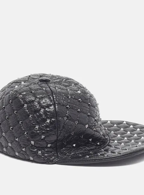 Valentino Black Leather Rockstud Cap M