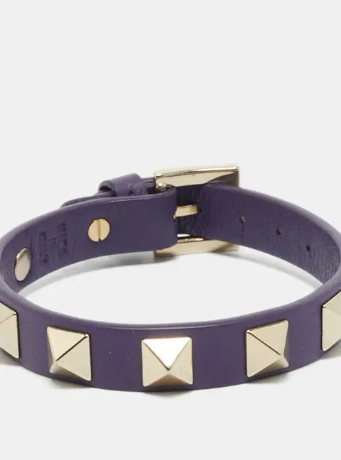 Valentino Rockstud Purple Leather Gold Tone Bracelet