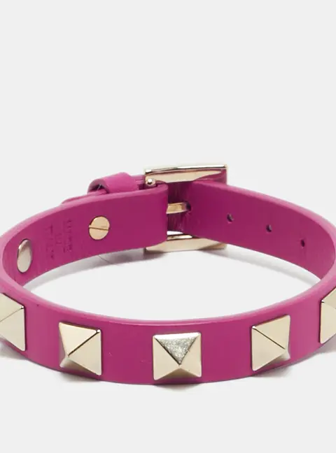 Valentino Rockstud Pink Leather Gold Tone Bracelet