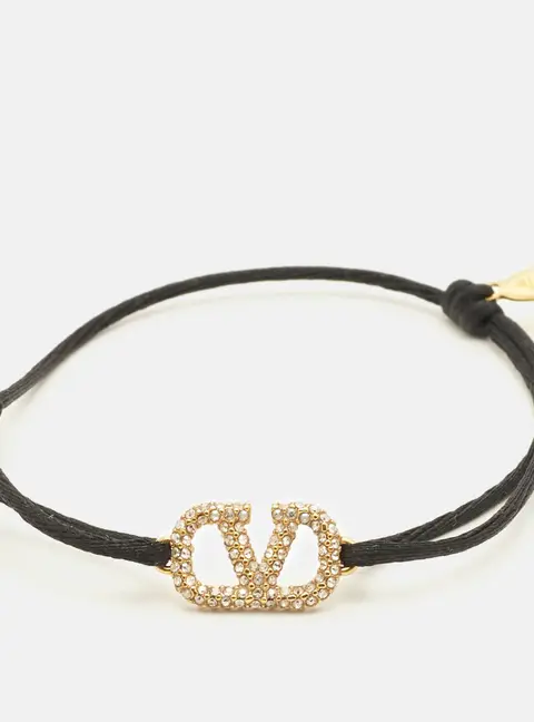Valentino VLogo Crystals Gold Tone Cord Bracelet