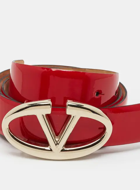 Valentino VLogo 90CM Buckle Belt Red Patent Leather