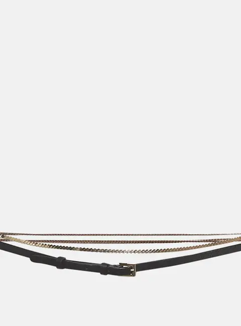 Valentino Chain Link Slim Belt Black Leather
