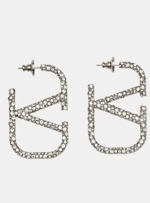 Valentino Garavani VLogo Signature Crystal Silver Tone Earrings
