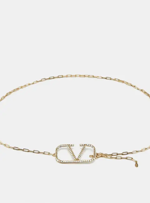 Valentino VLogo Signature Crystals Gold Tone Belt