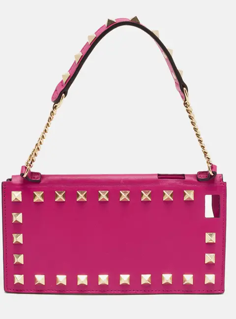 Valentino Fuchsia Leather Rockstud Wristlet iPhone Case