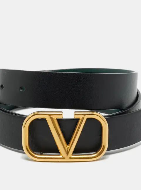 Valentino VLogo 90 CM Reversible Buckle Belt Black/Green Leather