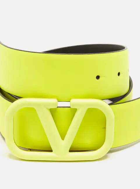 Valentino VLogo 75 CM Reversible Buckle Belt Neon Green/Black Leather