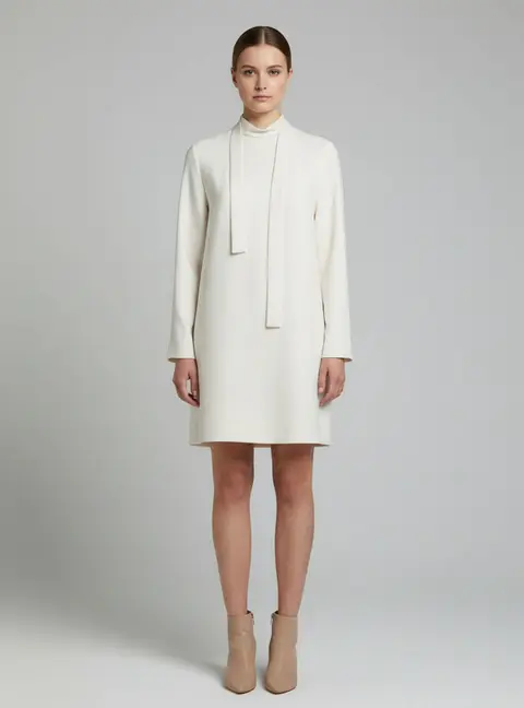 Valentino Cream Tie-Neck Crepe Oversized Tunic Dress S